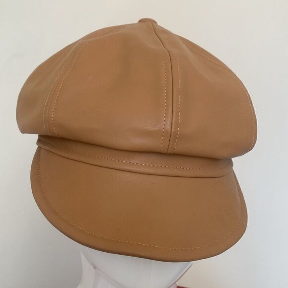Urban Outfitters Faux Leather Baker Boy Cap Newsboy Hat in Tan - Picture 3 of 5